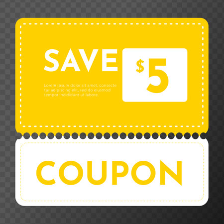 Coupon save 5 dollars.Promotion sale. Coupon fashion ticket card. Coupon discount. Vector illustration EPS10のイラスト素材