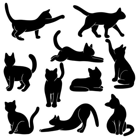 Cats silhouettes set. Cats in different poses. Vector illustration EPS10のイラスト素材