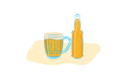 A bottle of beer with a mug.のイラスト素材