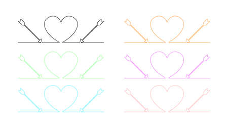 A heart with arrows in one line. Line art. Multiple colors.のイラスト素材