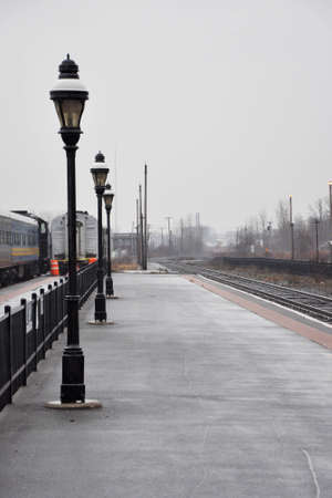 Empty train platform at a railroad stationのeditorial素材