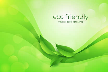 Ecological Vector Background with Fresh green leavesのイラスト素材
