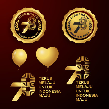 Golden dirgahayu RI Ke-78 logo or emblem design, 78th Happy Indonesia independence day Vector number.のイラスト素材