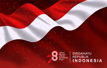 78th Indonesia Independence Day banner with red white waving flag designのイラスト素材