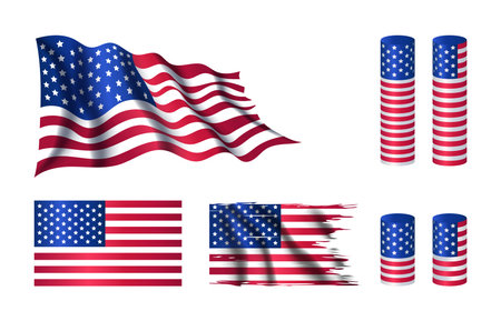 USA flag collections, United States of America 4th of july vector elementsのイラスト素材