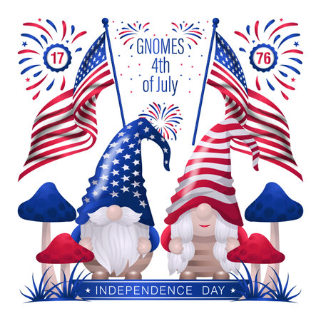Couple of gnomes celebrate 4th July Independence Day vector Illustrationのイラスト素材