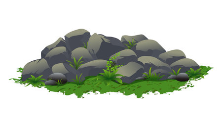 Pile of rocks with green grass vector illustrationのイラスト素材