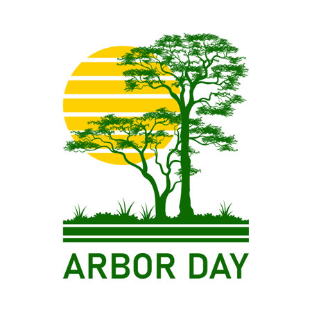 National Arbor Day vector symbol, with Green Tree silhouette illustration. April Arbor Day iconのイラスト素材
