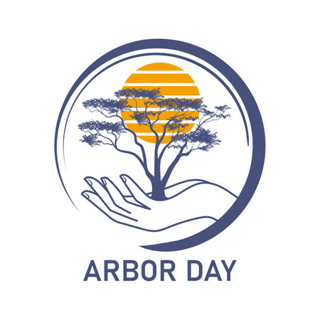 Arbor Day or World environment day concept, Human hand holding and planting tree illustrationのイラスト素材