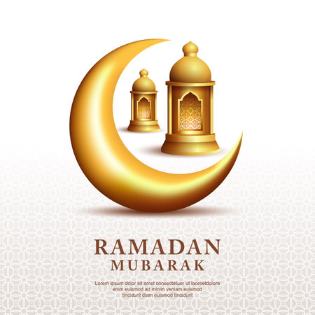 Vector ramadan kareem greetings card design with golden crescent and lantern illustrationのイラスト素材