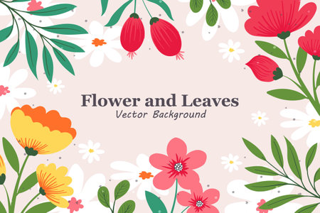 Cute Blooming Flower and Leaves Ornamental Backgroundのイラスト素材