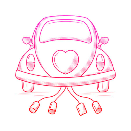 Wedding Car illustration with hand drawn outline doodle styleのイラスト素材