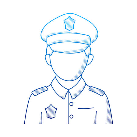 Policeman illustration with hand drawn outline doodle styleのイラスト素材