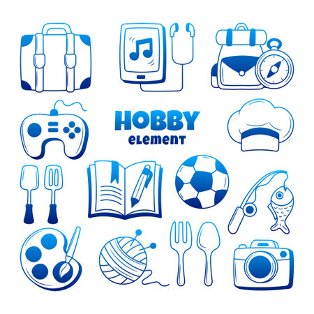 Hobby Element Set with hand drawn outline doodle styleのイラスト素材