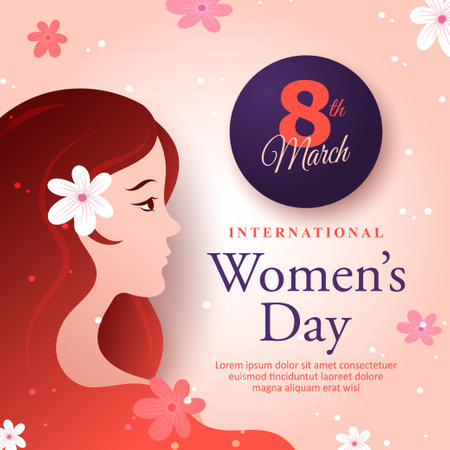 International women's day with long hair women and monochromatic color illustrationのイラスト素材