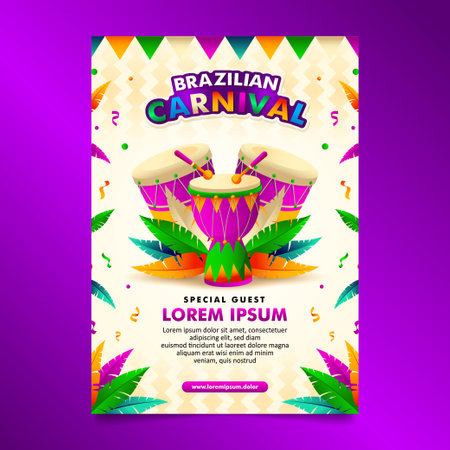 Brazilian Festival Flyer with cute colorful Samba Batucada Drum element designのイラスト素材
