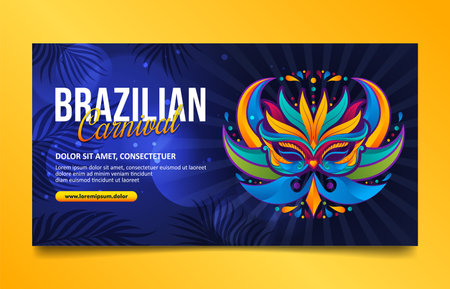 Blue Brazilian Carnival horizontal banner, social media cover template designのイラスト素材