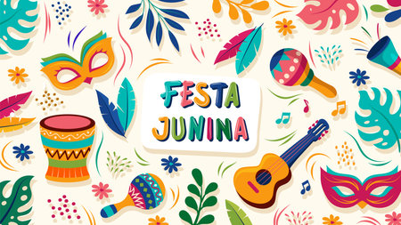 Festa Junina Brazil holiday vector illustration with beautiful flat brazilian elementsのイラスト素材