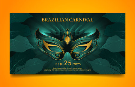 Elegant Green Brazilian Carnival social media cover, horizontal banner template designのイラスト素材