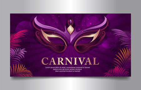 Elegant Carnival Brazilian Festival horizontal banner, Golden Purple background designのイラスト素材