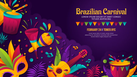 Brazilian carnival party banner with colorful Brazilian element illustrationのイラスト素材