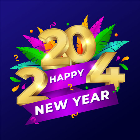 2024 new year isolated logo font vector with colorful feathersのイラスト素材