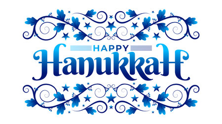 Happy Hanukkah lettering with modern calligraphy. Happy Hanukkah logotype, badge or iconのイラスト素材