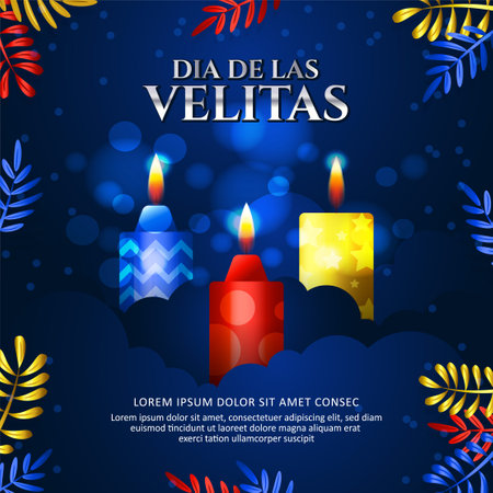 Dia De Las Velitas colorful candle with shiny blue backgroundのイラスト素材