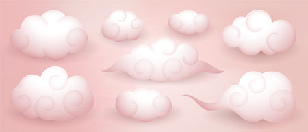 Traditional chinese cloud element, shiny soft color japanese clod design vector collectionsのイラスト素材