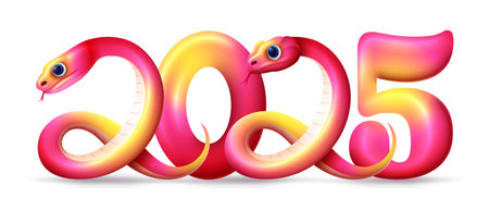 Happy chinese New Year 2025, Year of the snake sign with cartoon snake illustrationのイラスト素材