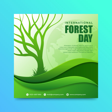 International Forest Day banner or poster with tree without leaves illustrationのイラスト素材