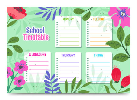 Beautiful School Timetable with floral theme vector backgroundのイラスト素材