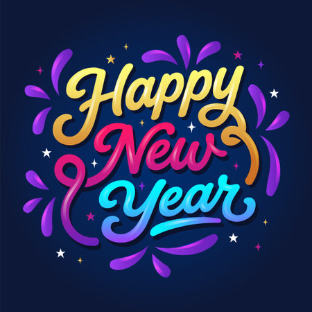 Happy New Year lettering design with Artistic Hand Drawn styleのイラスト素材