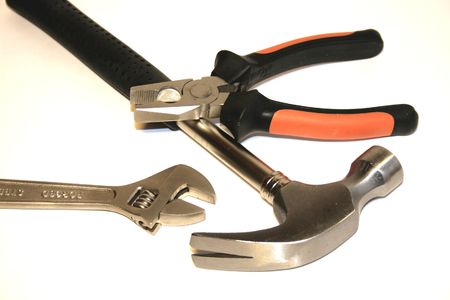 Series: Close-up of Hammer, Pliers and adjustable Spanner