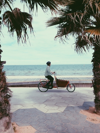 Riding cycle at beach sideの素材