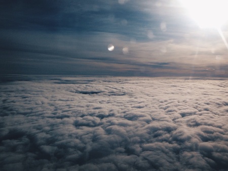 Beautiful blue clouds from airplane angle