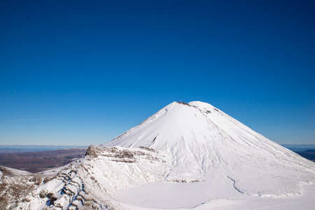 Hiking at Tongariro Crossing in New Zealand during Winterの写真素材
