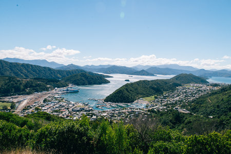 New Zealand Mountain and sea near city and harbourの写真素材