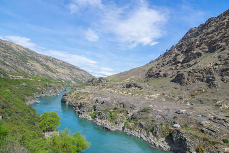 Beautiful blue sky along with mountain and blue lakeの写真素材