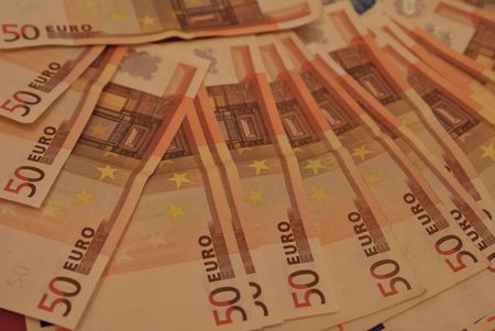 Spreaded 50 Euro notes, money is important and one of the most wished things ever.の写真素材
