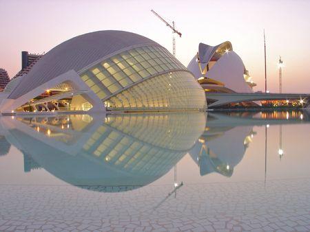 Valencia Science and Arts museum whereaouts at dusk.の写真素材