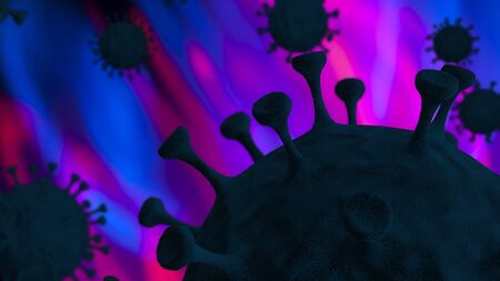 Coronavirus computer generated image on a purple and pink backgroundの写真素材
