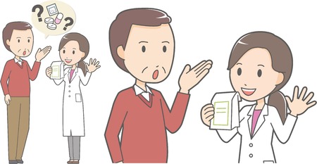 Female pharmacist and middle-aged manのイラスト素材