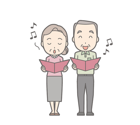An illustration of an old couple chorusing.のイラスト素材