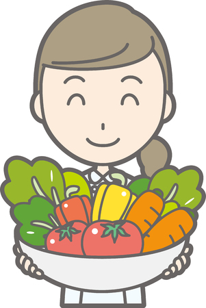 Illustration that nurses wearing white coats have various vegetablesのイラスト素材