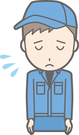 Illustrations of a man wearing work clothes apologizeのイラスト素材