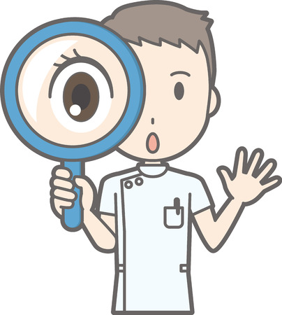 Illustration that a male nurse wearing a white suit has a magnifying glassのイラスト素材