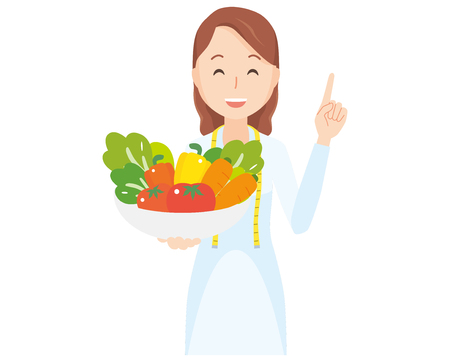 Illustration of a female nutritionist holding vegetables.のイラスト素材