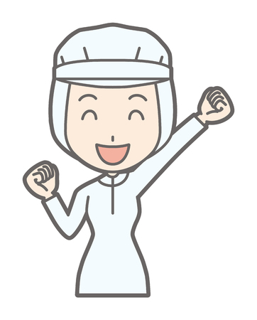 A female worker is holding a fist with a smileのイラスト素材