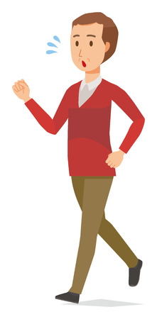 A middle-aged man wearing a sweater is runningのイラスト素材